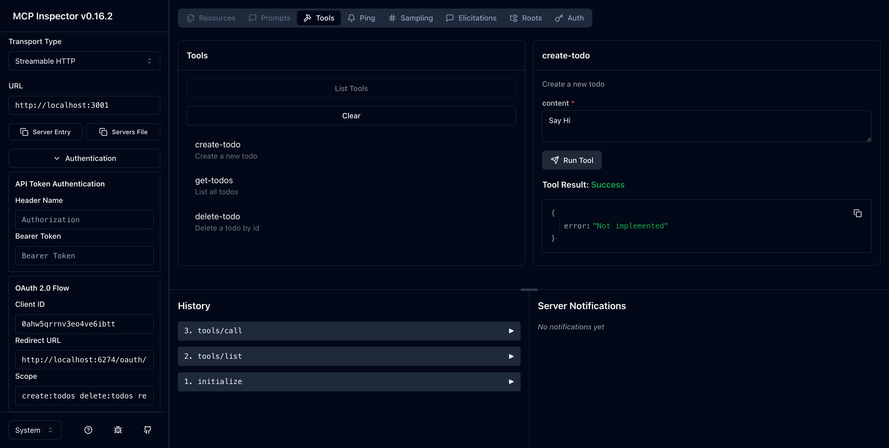 MCP inspector 첫 실행